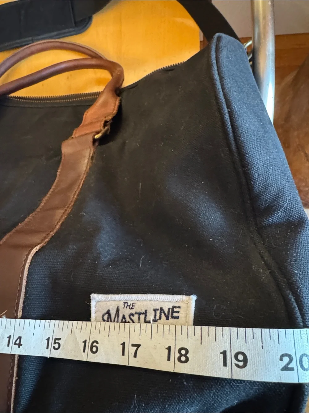 Mastline  Black waxed Canvas Weekender Bag with Brown Leather Trim. EUC